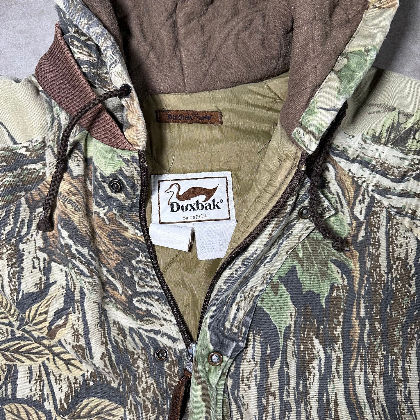 Vintage Duxbak real tree camo hooded jacket (XL)
