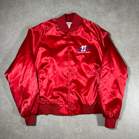 Vintage Bill Elliot Budweiser Red Satin Bomber Jacket (XXL)