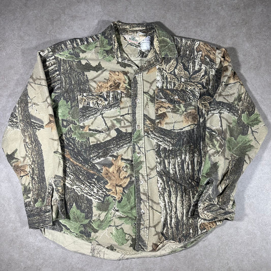 Vintage red head real tree camo button up (L)