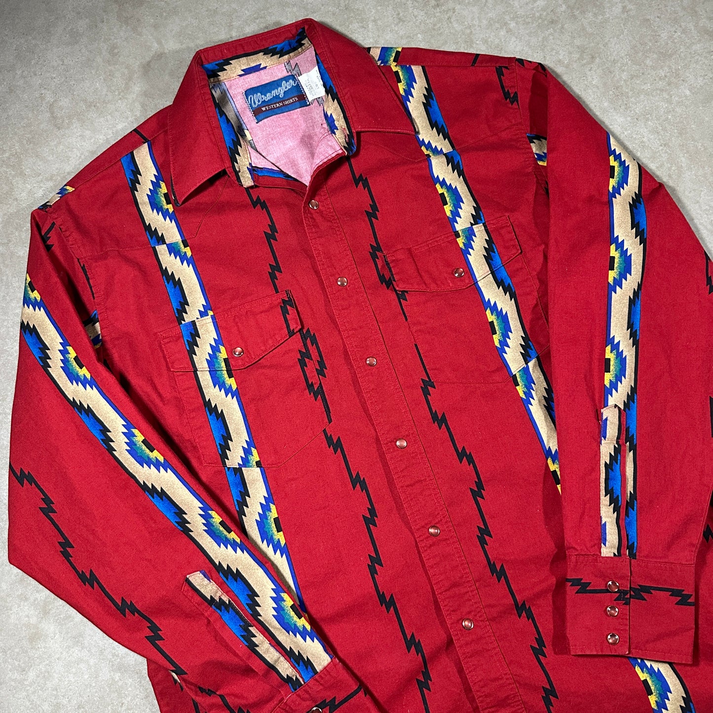 Vintage Wrangler Western Aztec Pearl Snap (L)