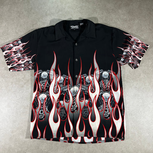 Y2K flame button up (M)