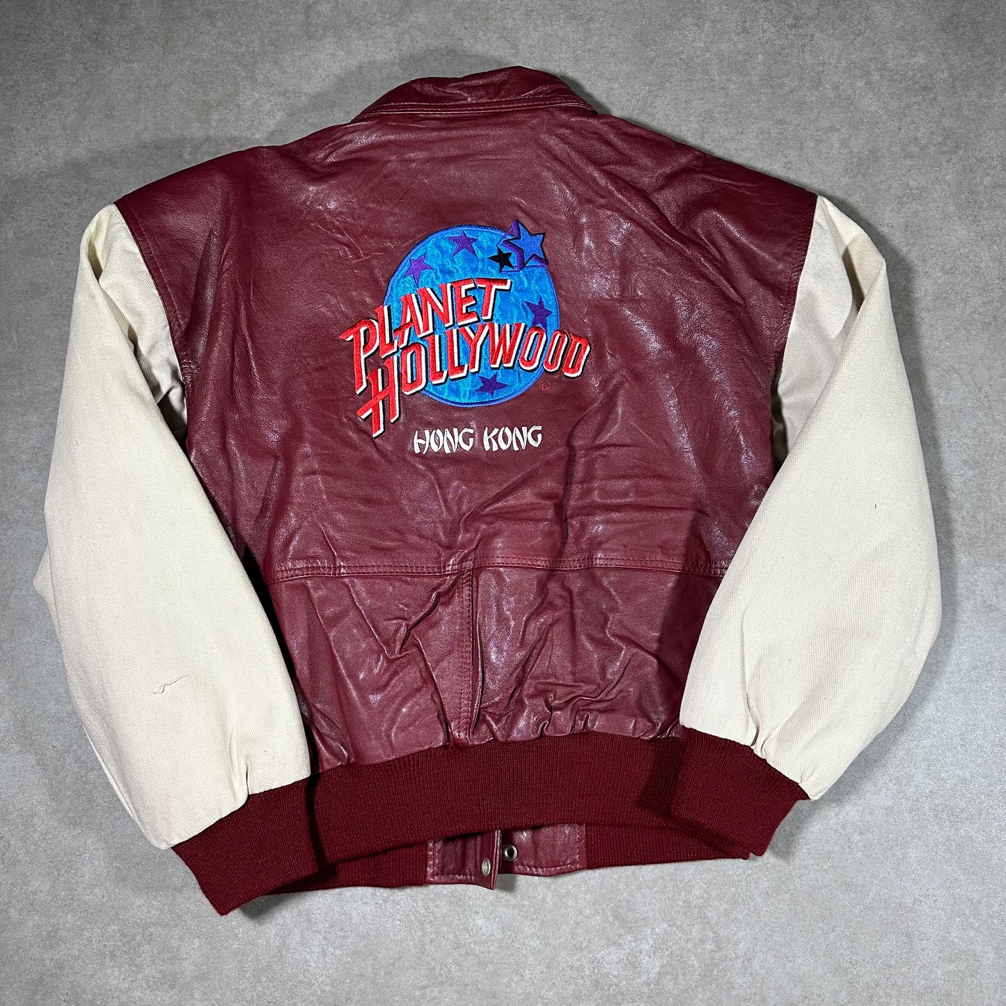 Vintage leather planet Hollywood “Hong Kong” bomber jacket (S/M)