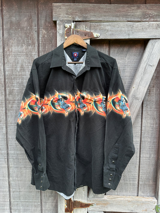 90s Western Wrap Around Pearl Snap Up (XL)